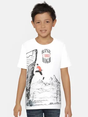 White Rise High Printed Round Neck Cotton T-shirt