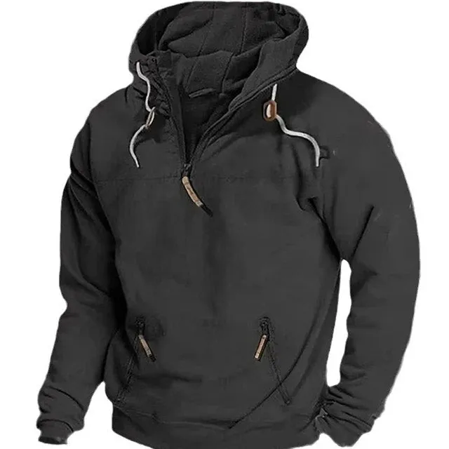 Wiaofellas Casual Autumn Long Sleeve Hooded Zip Sweatshirts Streetwear Winter Solid Men Pullovers Fashion Multi-pocket Stitch Cargo Hoodie