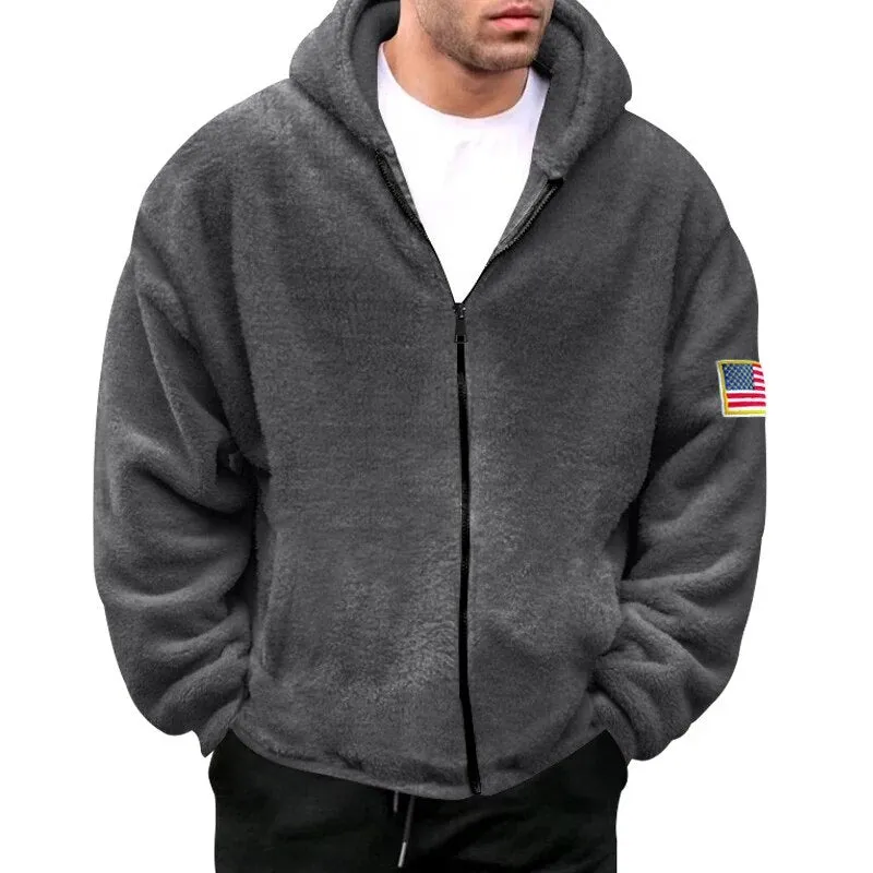 Wiaofellas Casual Soft Warm Long Sleeve Hoodies Men Clothing Fashion Double Fleece Sweatshirts Winter Solid Furry Hooded Autumn Jackets