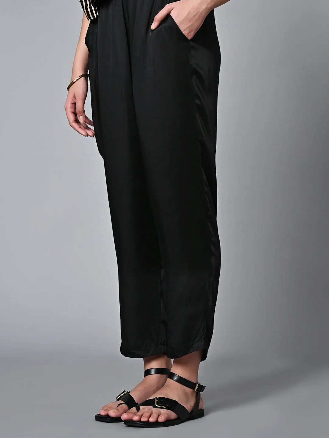 Women's Black Viscose Modal Regular Fit Pant