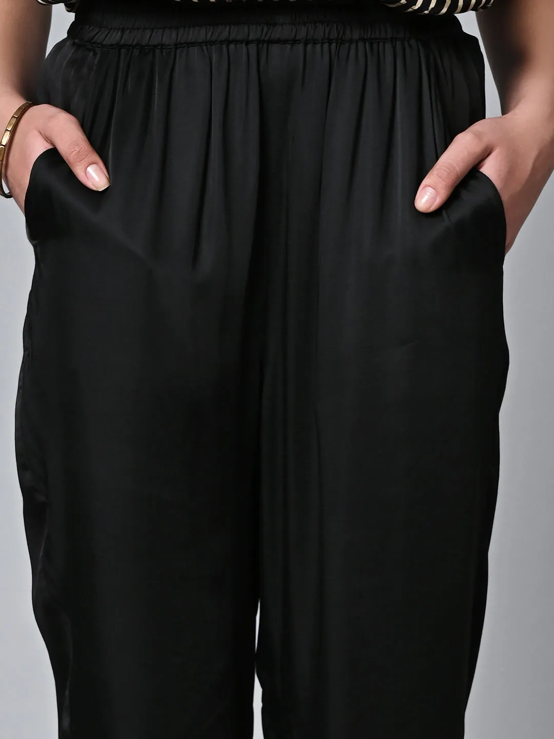 Women's Black Viscose Modal Regular Fit Pant