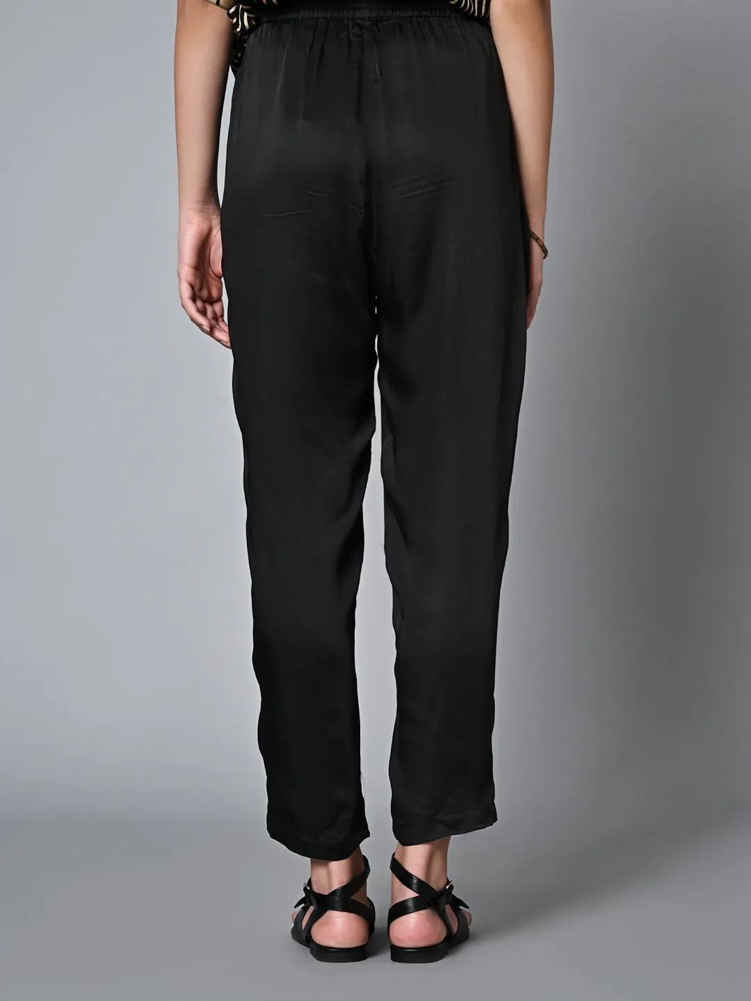 Women's Black Viscose Modal Regular Fit Pant