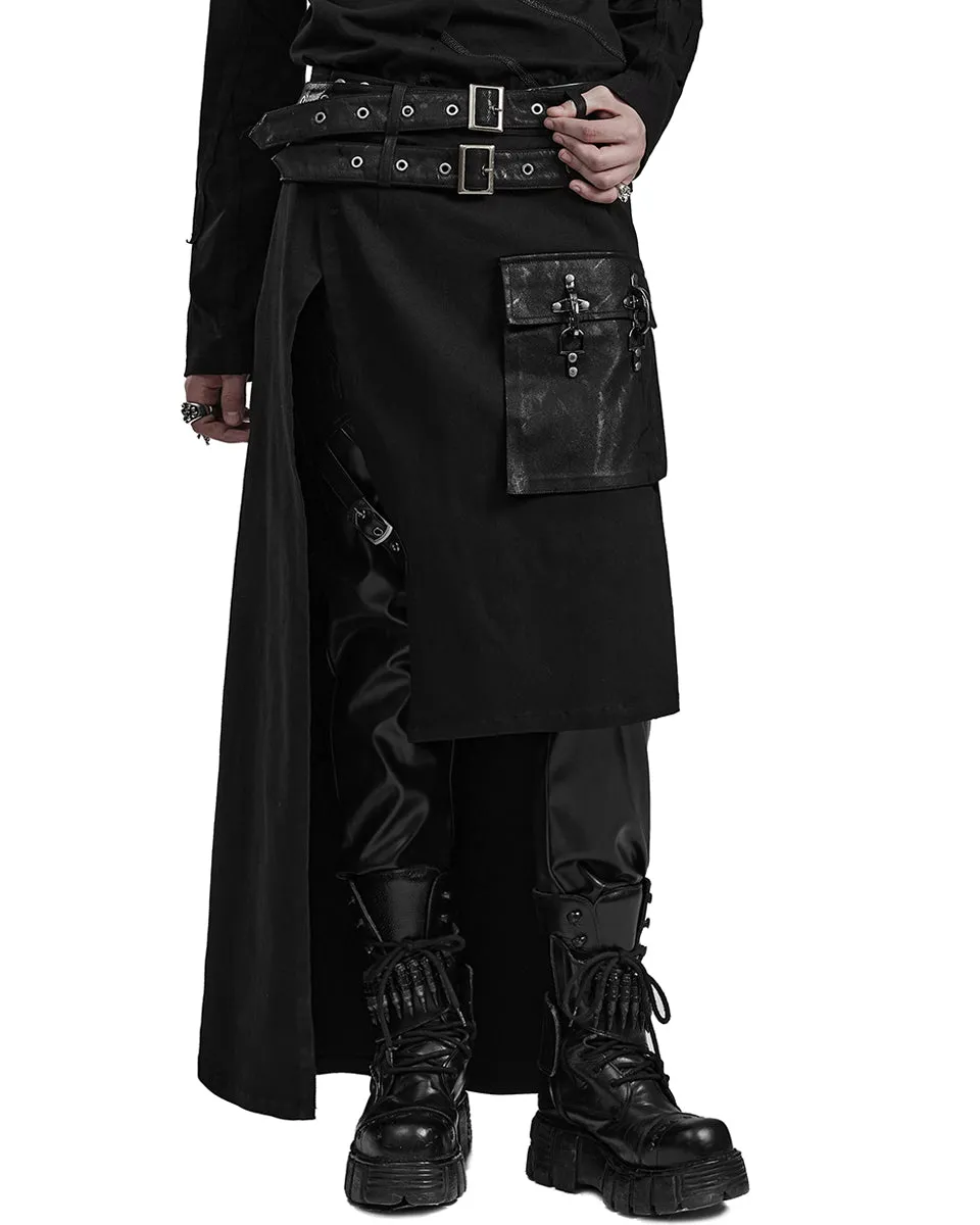 WQ-677BQM-BKM Mens Apocalyptic Long Asymmetric Utility Kilt