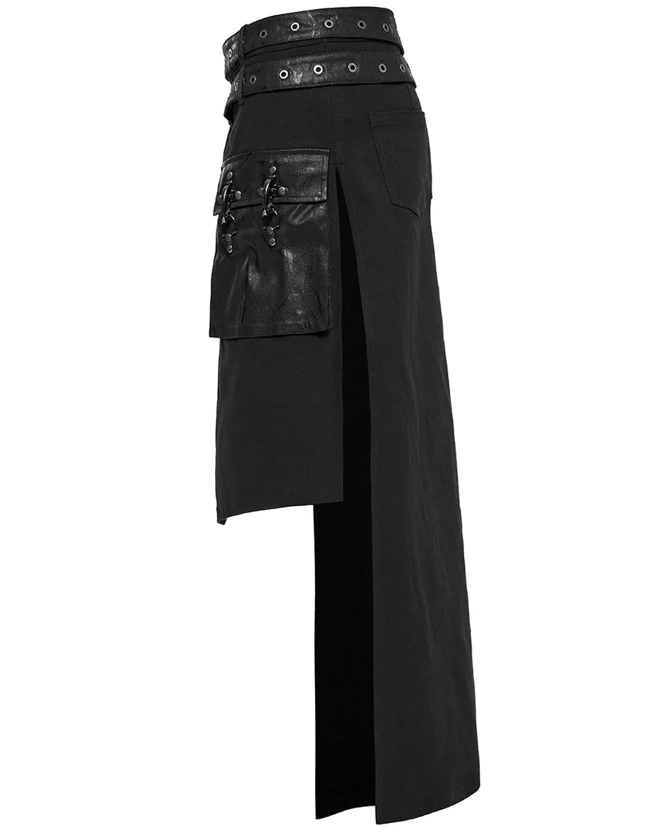 WQ-677BQM-BKM Mens Apocalyptic Long Asymmetric Utility Kilt