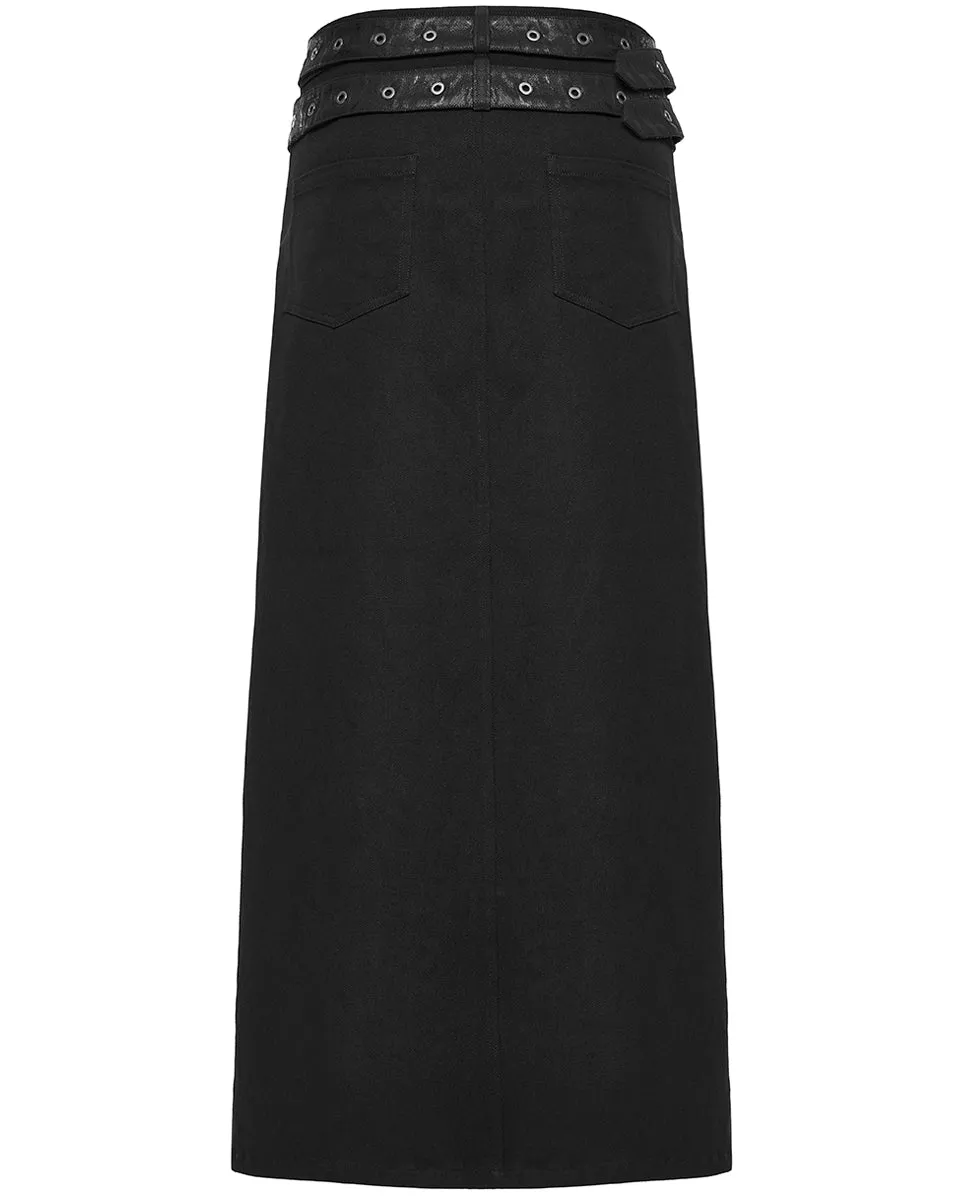 WQ-677BQM-BKM Mens Apocalyptic Long Asymmetric Utility Kilt