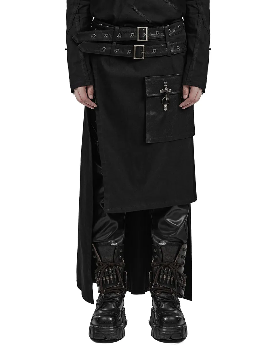 WQ-677BQM-BKM Mens Apocalyptic Long Asymmetric Utility Kilt