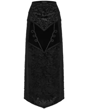 WQ-679BQF Womens Long Gothic Regency Paisley Velvet Side-Split Skirt