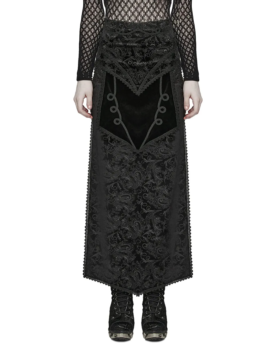 WQ-679BQF Womens Long Gothic Regency Paisley Velvet Side-Split Skirt