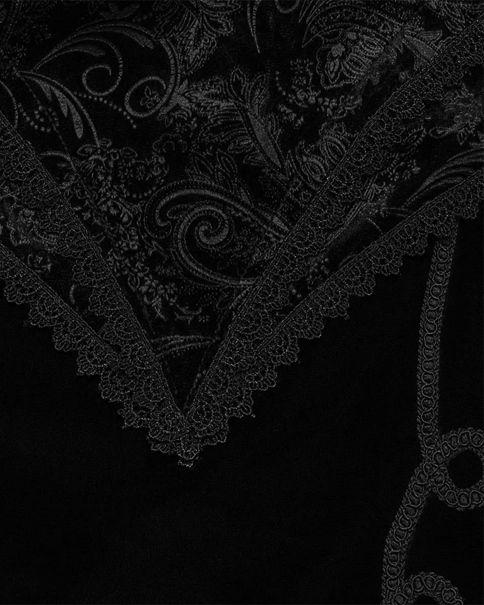 WQ-679BQF Womens Long Gothic Regency Paisley Velvet Side-Split Skirt